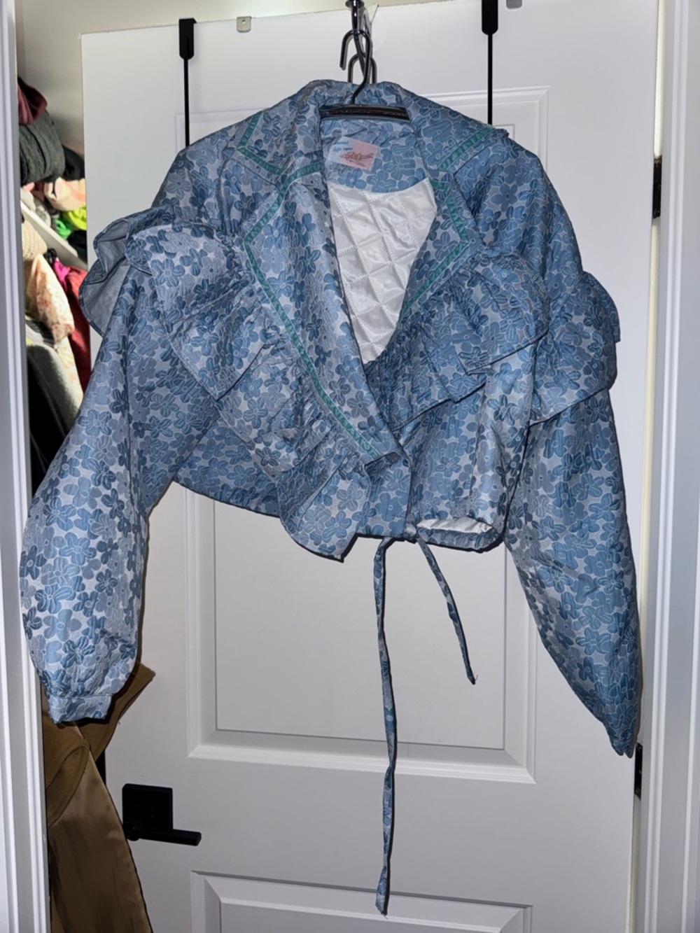 Dont bite eyes Blue Floral Ruffle Cropped Jacket handmade